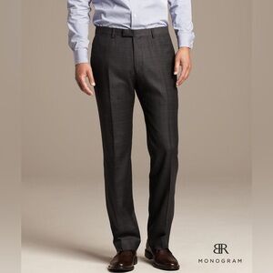 NWT Banana Republic Grey Plaid BR Monogram Italian Wool Suit Trowser Dress Pants